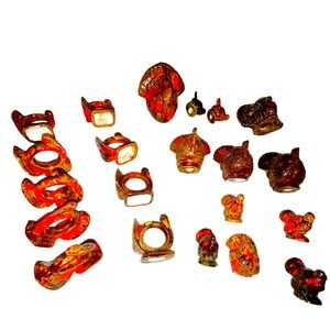 Ceramic Turkey Table Embellishments including napkin rings, place card holders